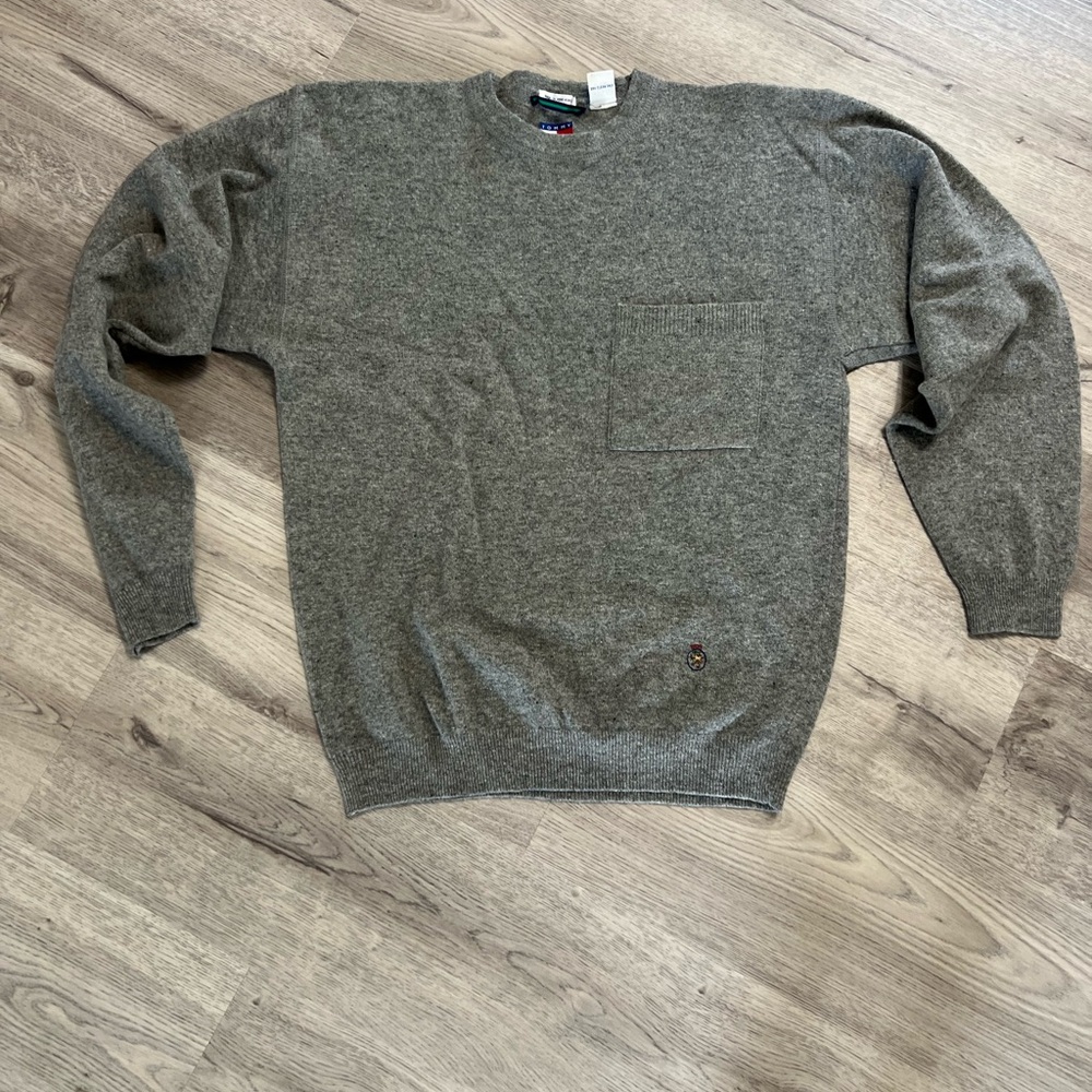 Tommy Hilfiger Sweater Lambswool Pocket Grey Vintage Men's Size S